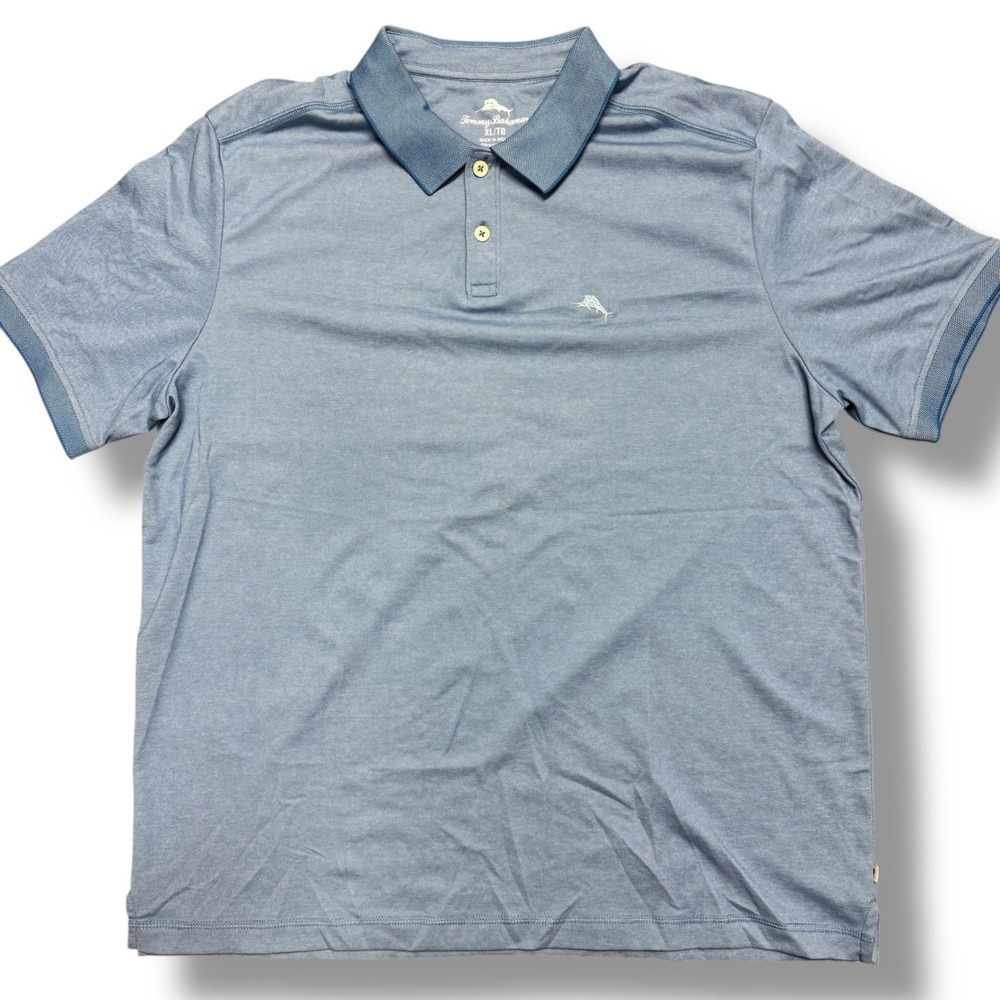 Tommy‎ Bahama Blue Silk Camp Shirt Men's S Hawaiian Palm Jacquard Relaxed Fit